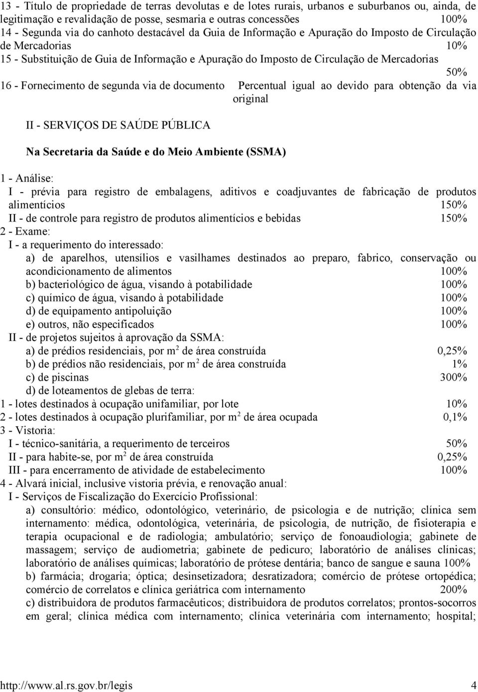 Fornecimento de segunda via de documento Percentual igual ao devido para obtenção da via original II - SERVIÇOS DE SAÚDE PÚBLICA Na Secretaria da Saúde e do Meio Ambiente (SSMA) 1 - Análise: I -