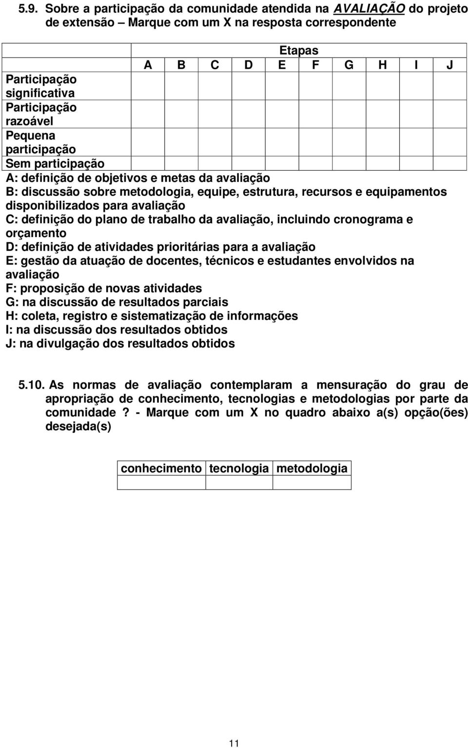 avaliação C: definição do plano de trabalho da avaliação, incluindo cronograma e orçamento D: definição de atividades prioritárias para a avaliação E: gestão da atuação de docentes, técnicos e