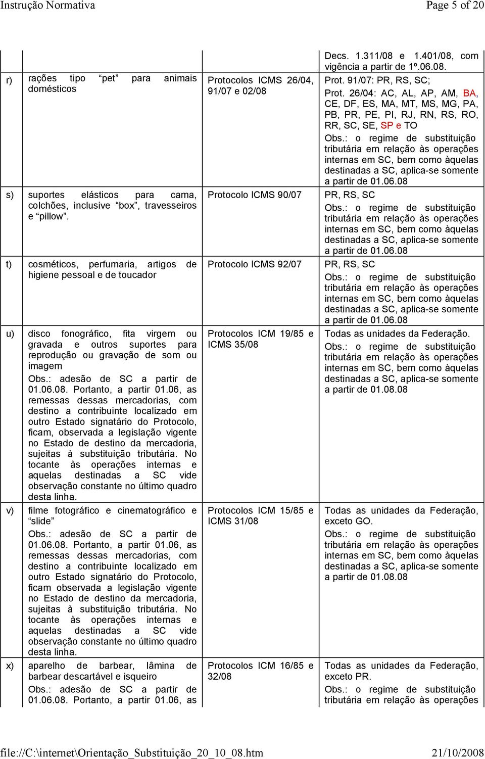 : adesão de SC a partir de 01.06.08. Portanto, a partir 01.