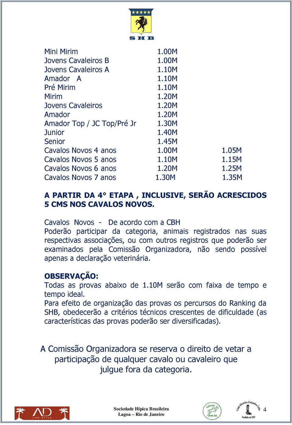 35M A PARTIR DA 4 ETAPA, INCLUSIVE, SERÃO ACRESCIDOS 5 CMS NOS CAVALOS NOVOS.