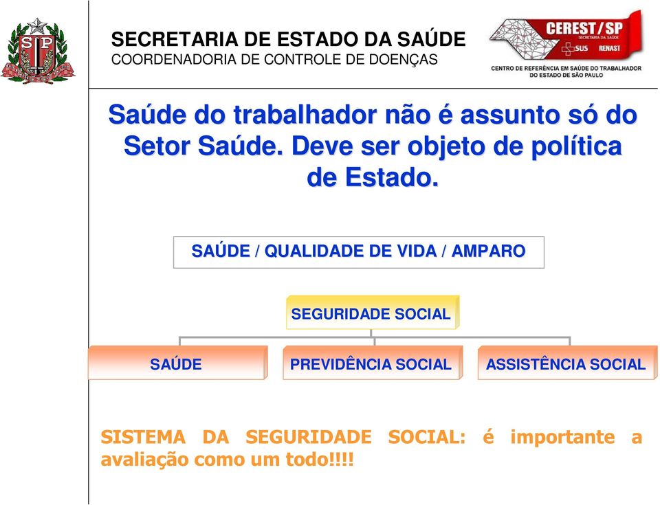 SAÚDE / QUALIDADE DE VIDA / AMPARO SEGURIDADE SOCIAL