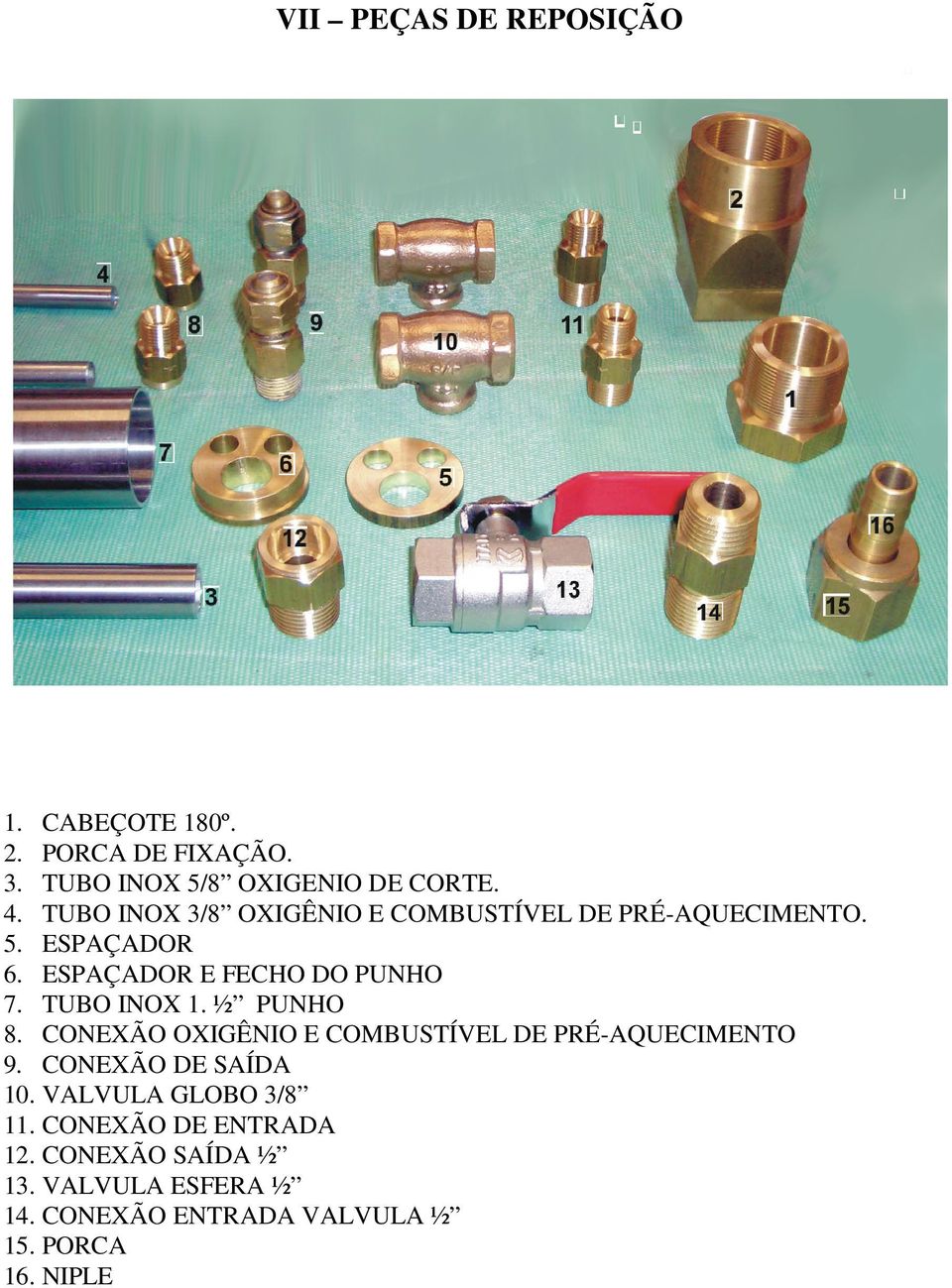 TUBO INOX. ½ PUNHO 8. CONEXÃO OXIGÊNIO E COMBUSTÍVEL DE PRÉ-AQUECIMENTO 9. CONEXÃO DE SAÍDA 0.