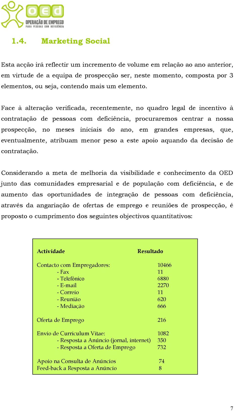 Face à alteração verificada, recentemente, no quadro legal de incentivo à contratação de pessoas com deficiência, procuraremos centrar a nossa prospecção, no meses iniciais do ano, em grandes