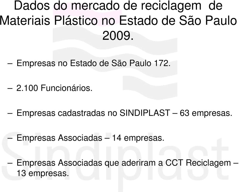 Empresas cadastradas no SINDIPLAST 63 empresas.