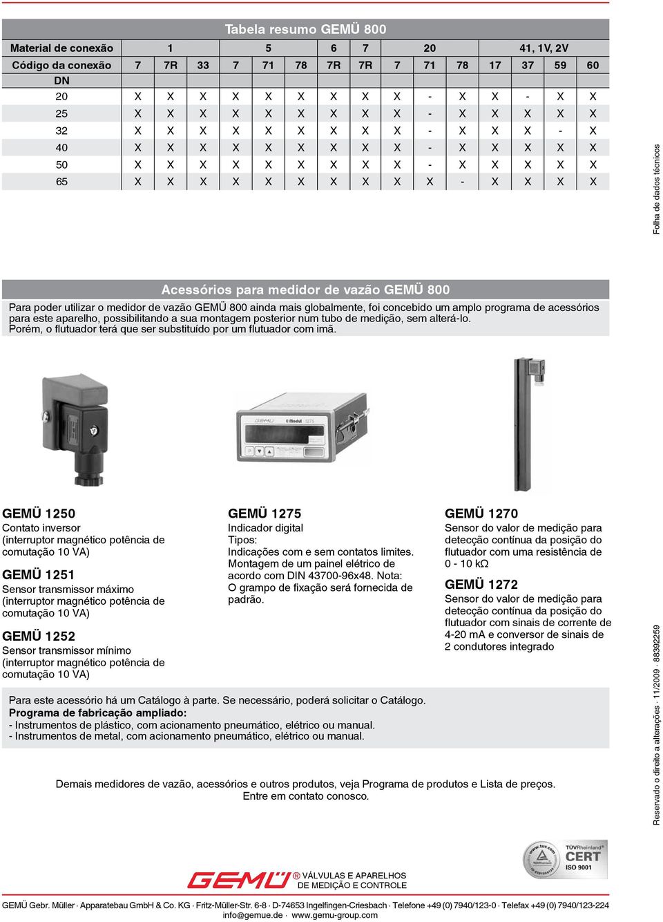 de vazão GEMÜ 800 ainda mais globalmente, foi concebido um amplo programa de acessórios para este aparelho, possibilitando a sua montagem posterior num tubo de medição, sem alterálo.