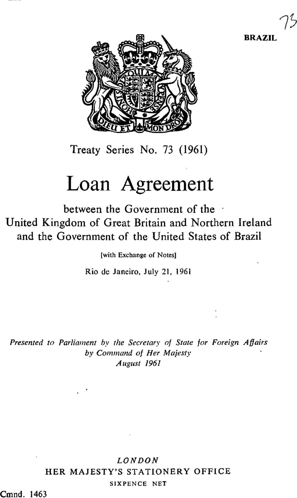 Ireland and the Government of the United States of Brazil [with Exchange of Notes] Rio de Janeiro,