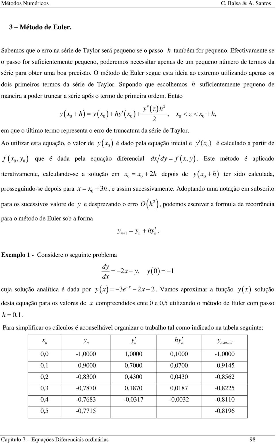 O método de Euler segue esta ideia ao extremo utilizado apeas os dois primeiros termos da série de Talor.