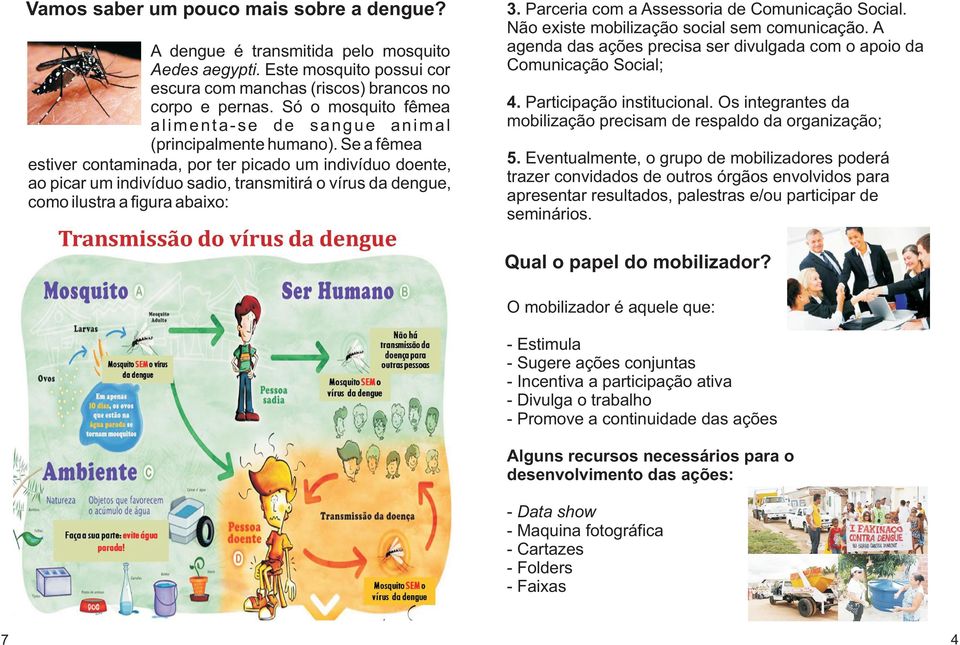 Se a fêmea estiver contaminada, por ter picado um indivíduo doente, ao picar um indivíduo sadio, transmitirá o vírus da dengue, como ilustra a figura abaixo: 3.