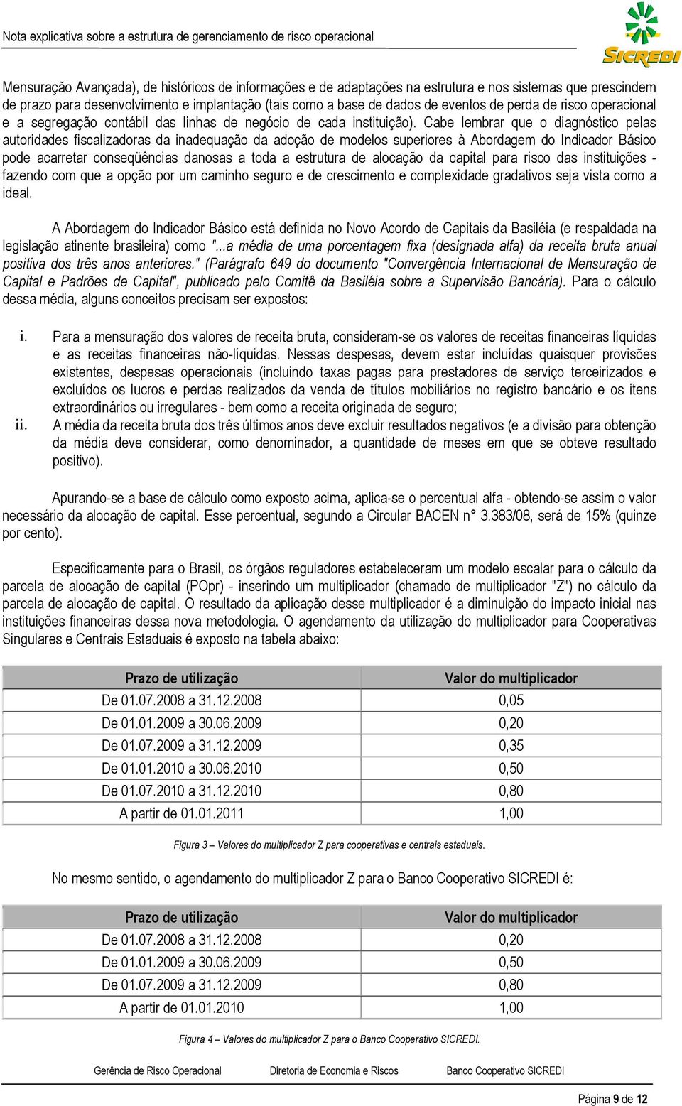 Cabe lembrar que o diagnóstico pelas autoridades fiscalizadoras da inadequação da adoção de modelos superiores à Abordagem do Indicador Básico pode acarretar conseqüências danosas a toda a estrutura