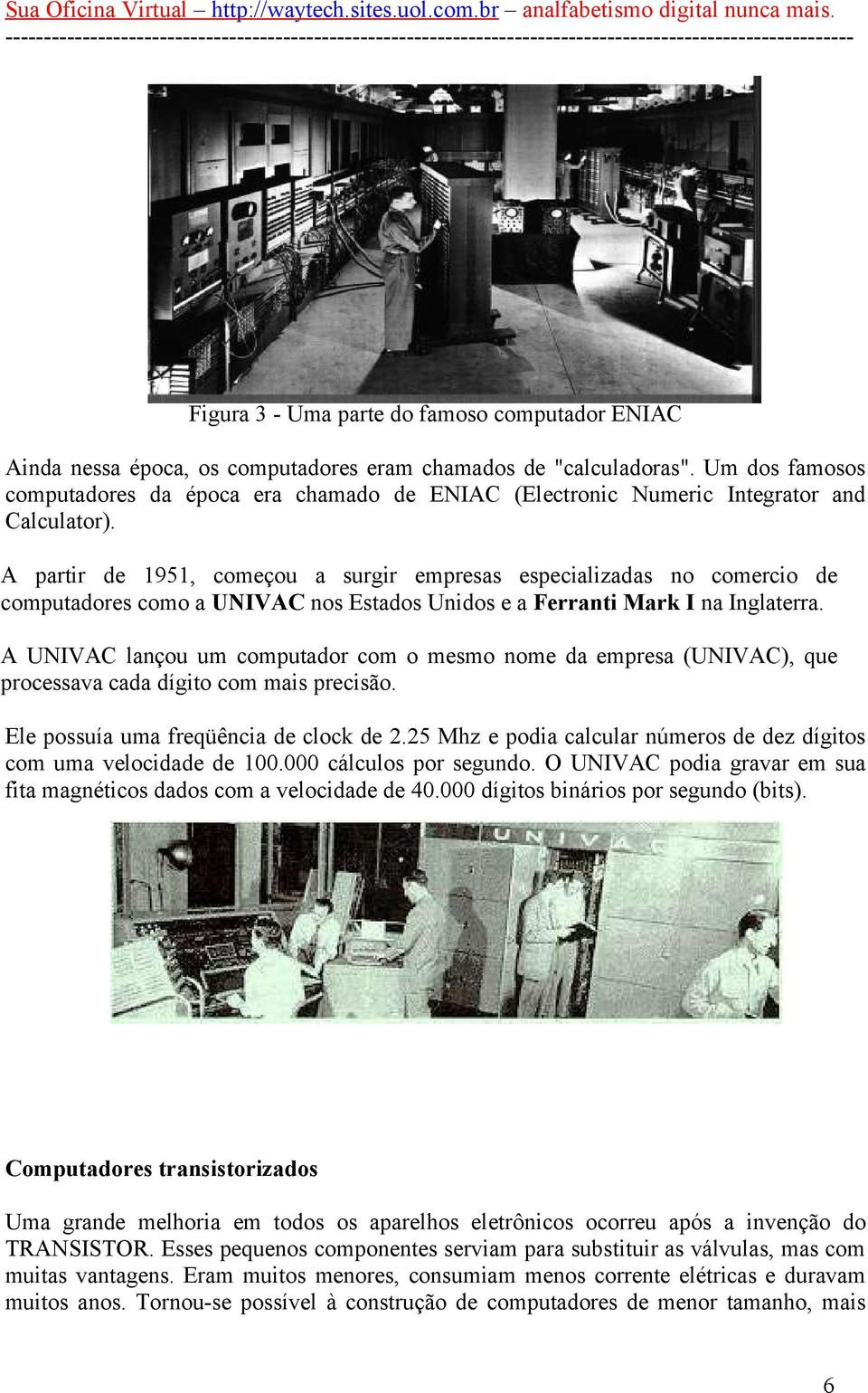 A partir de 1951, começou a surgir empresas especializadas no comercio de computadores como a UNIVAC nos Estados Unidos e a Ferranti Mark I na Inglaterra.