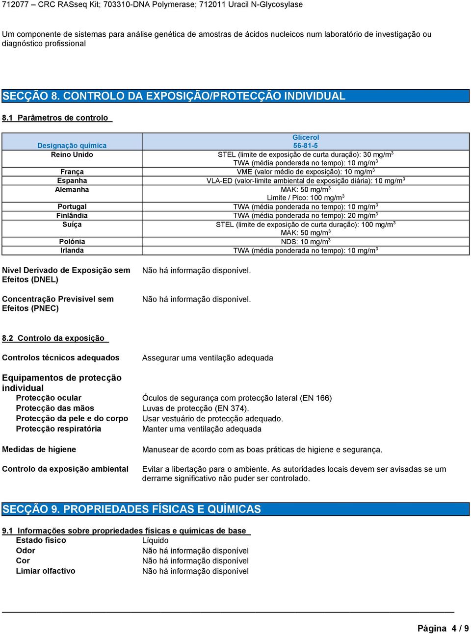 exposição): 10 mg/m 3 Espanha VLA-ED (valor-limite ambiental de exposição diária): 10 mg/m 3 Alemanha MAK: 50 mg/m 3 Limite / Pico: 100 mg/m 3 Portugal TWA (média ponderada no tempo): 10 mg/m 3