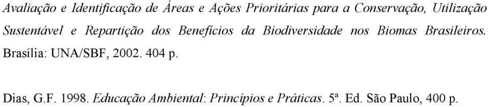 Biodiversidade nos Biomas Brasileiros. Brasília: UNA/SBF, 2002. 404 p.