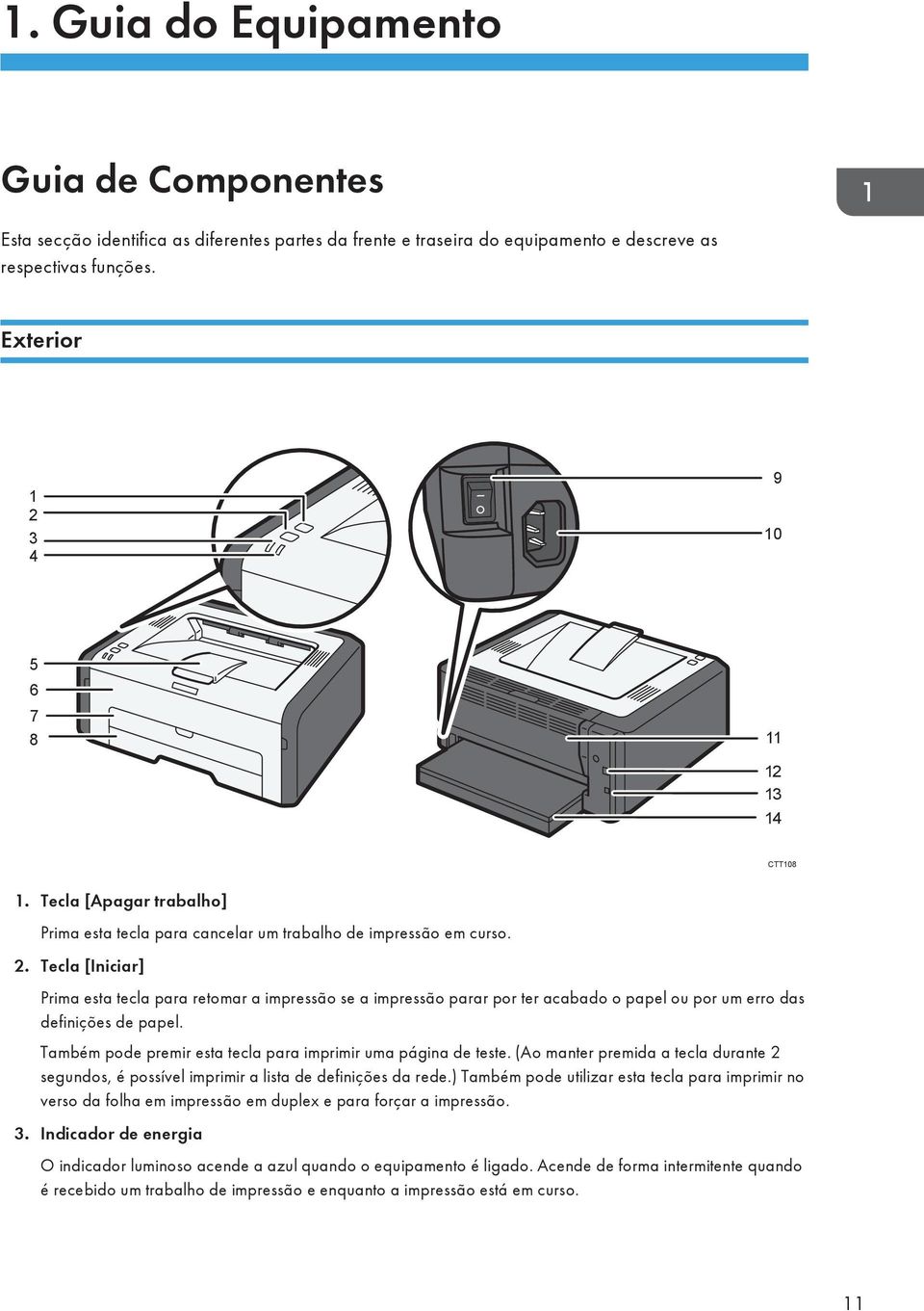 Também pode premir esta tecla para imprimir uma página de teste. (Ao manter premida a tecla durante 2 segundos, é possível imprimir a lista de definições da rede.