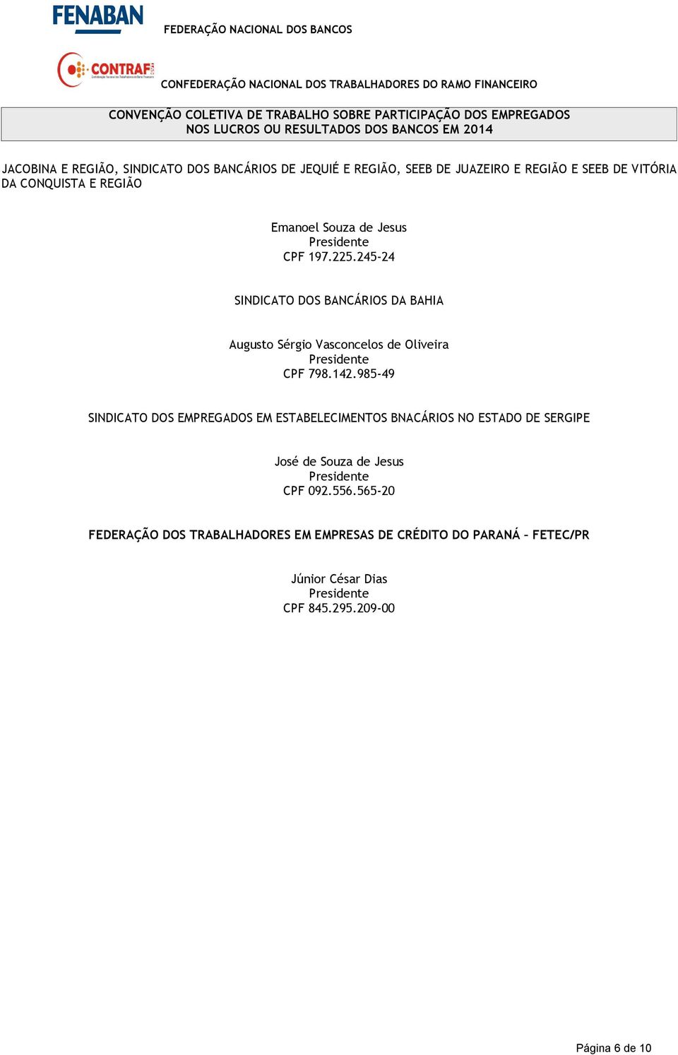 245-24 SINDICATO DOS BANCÁRIOS DA BAHIA Augusto Sérgio Vasconcelos de Oliveira CPF 798.142.