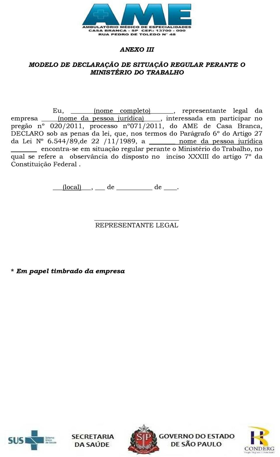 Parágrafo 6º do Artigo 27 da Lei Nº 6.