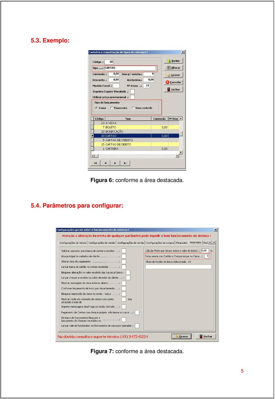 Parâmetros para configurar: