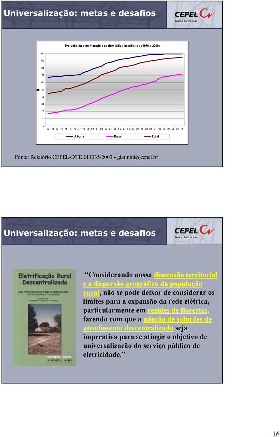 br Universlizção: mets e desfios Considerndo noss dimensão territoril e dispersão geográfic d populção rurl,, não se pode deixr de considerr os limites pr expnsão d