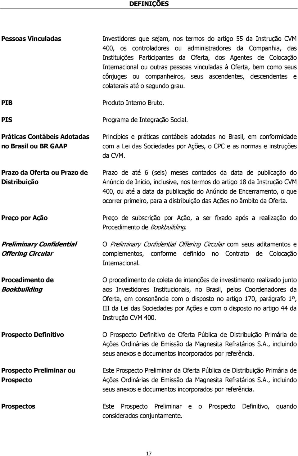 Instituições Participantes da Oferta, dos Agentes de Colocação Internacional ou outras pessoas vinculadas à Oferta, bem como seus cônjuges ou companheiros, seus ascendentes, descendentes e colaterais