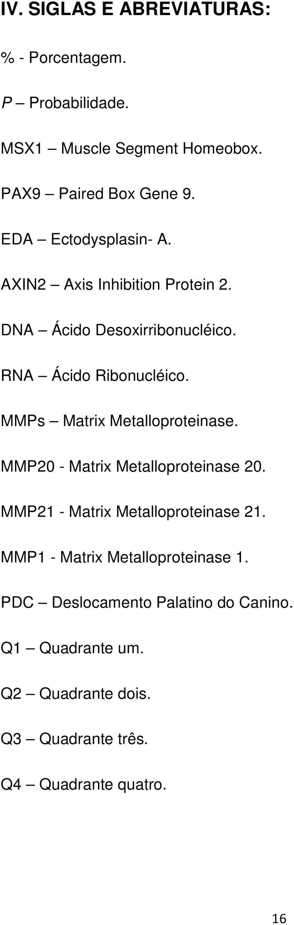 MMPs Matrix Metalloproteinase. MMP20 - Matrix Metalloproteinase 20. MMP21 - Matrix Metalloproteinase 21.