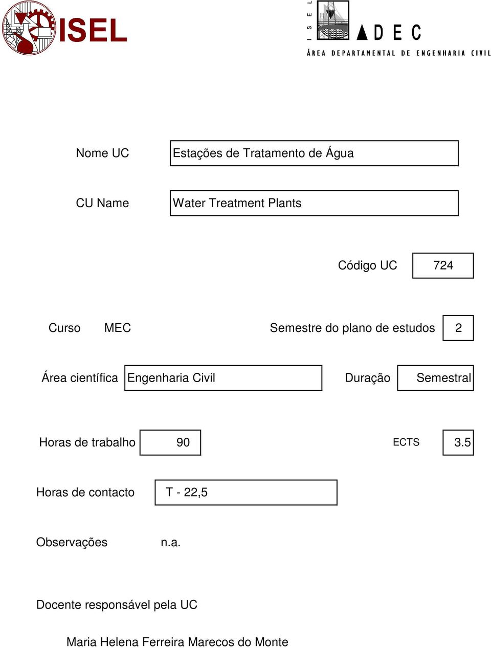 Semestral Horas de trabalho 90 ECTS 3.