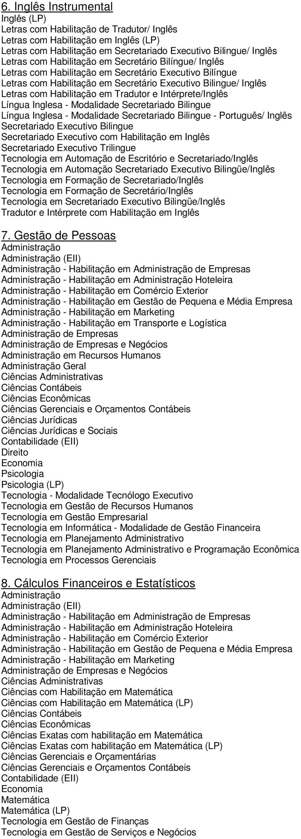 Intérprete/Inglês Língua Inglesa - Modalidade Secretariado Bilingue Língua Inglesa - Modalidade Secretariado Bilingue - Português/ Inglês Secretariado Executivo Bilingue Secretariado Executivo com