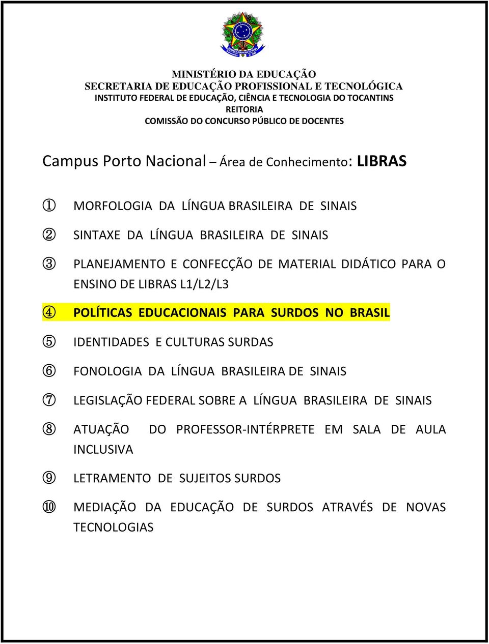 IDENTIDADES E CULTURAS SURDAS FONOLOGIA DA LÍNGUA BRASILEIRA DE SINAIS LEGISLAÇÃO FEDERAL SOBRE A LÍNGUA BRASILEIRA DE SINAIS