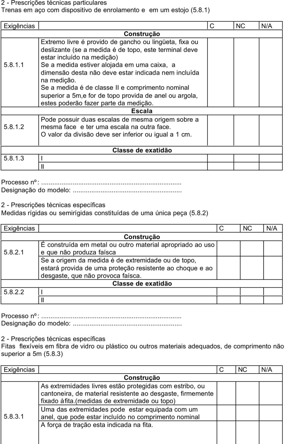 Se a medida é de classe II e comprimento nominal superior a 5m,e for de topo provida de anel ou argola, estes poderão fazer parte da medição.