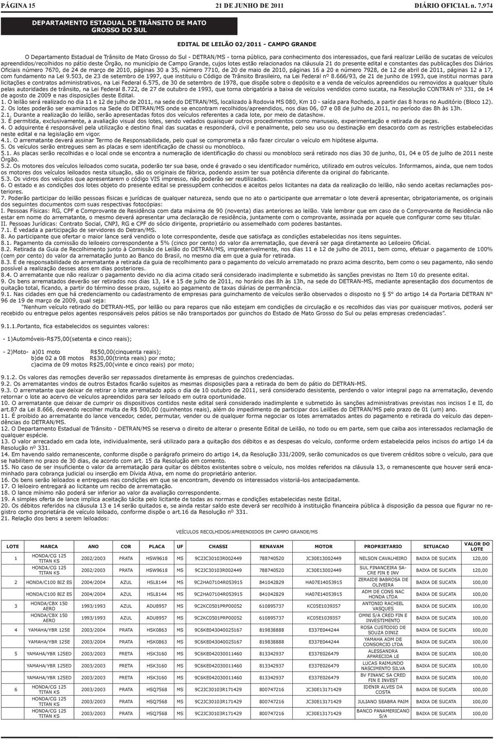 editl e constntes ds publicções dos Diários Oficiis número 7670, de 24 de mrço de 2010, págins 30 35, número 7710, de 20 de mio de 2010, págins 16 20 e número 7928, de 12 de bril de 2011, págins 12