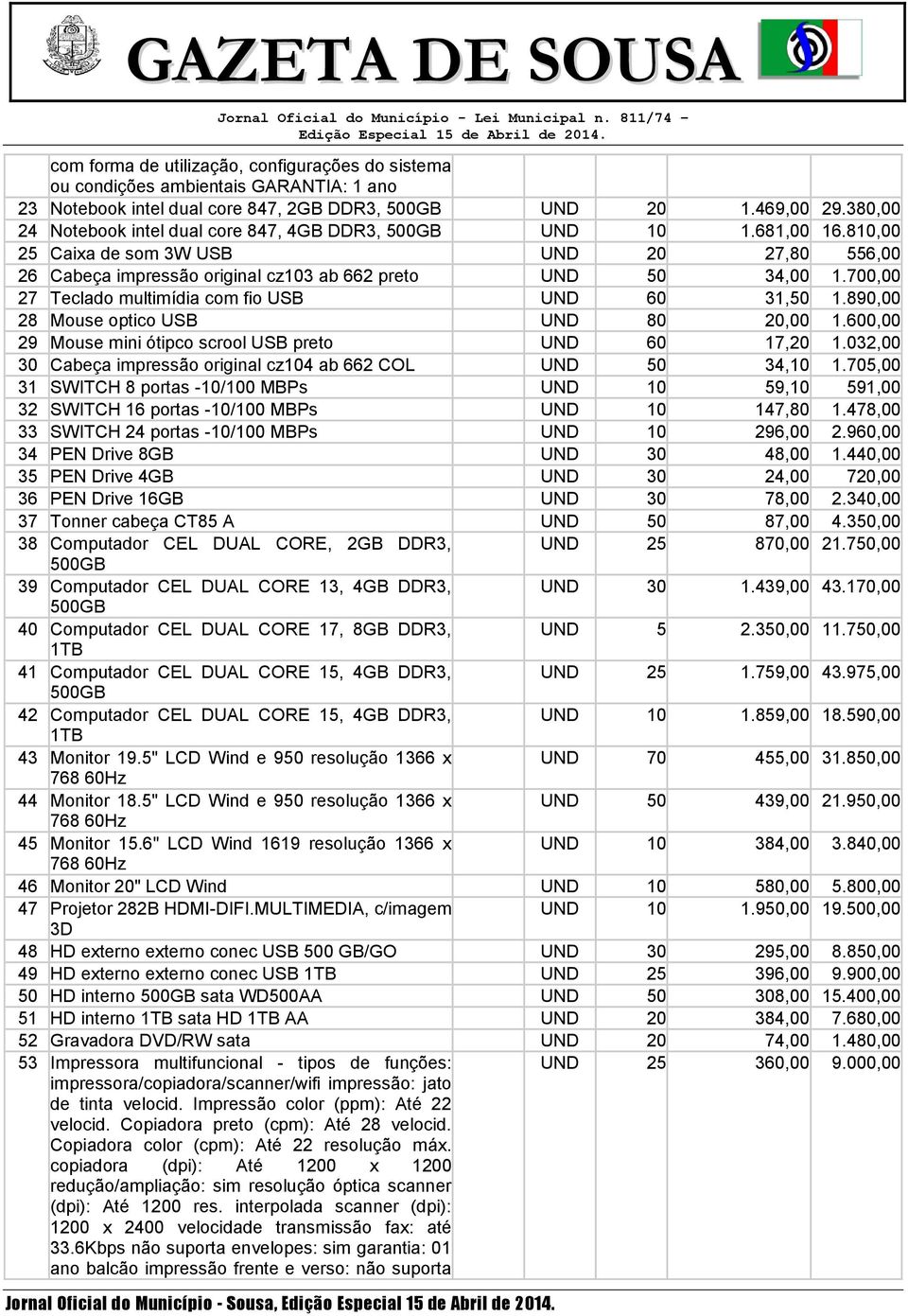 700,00 27 Teclado multimídia com fio USB UND 60 31,50 1.890,00 28 Mouse optico USB UND 80 20,00 1.600,00 29 Mouse mini ótipco scrool USB preto UND 60 17,20 1.