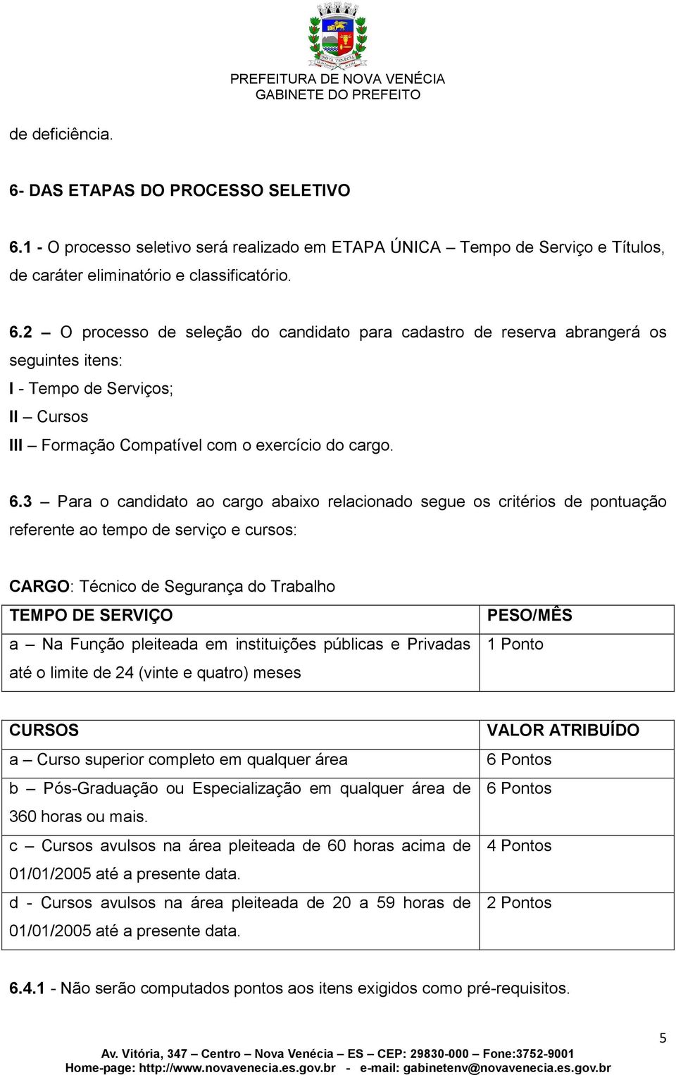 em instituições públicas e Privadas até o limite de 24 (vinte e quatro) meses PESO/MÊS 1 Ponto CURSOS a Curso superior completo em qualquer área b Pós-Graduação ou Especialização em qualquer área de