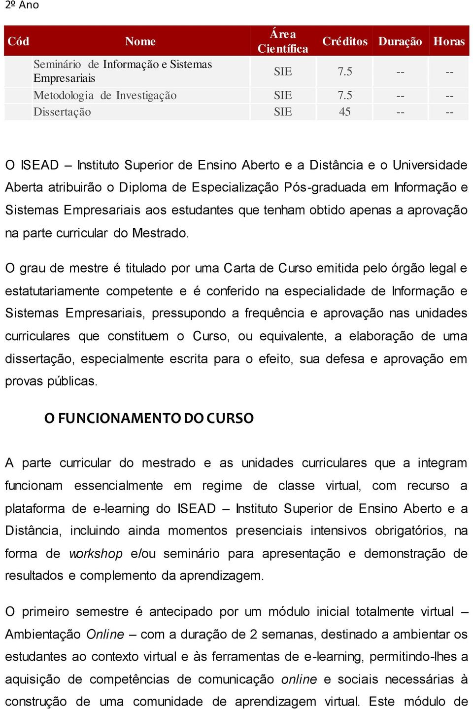 Empresariais aos estudantes que tenham obtido apenas a aprovação na parte curricular do Mestrado.