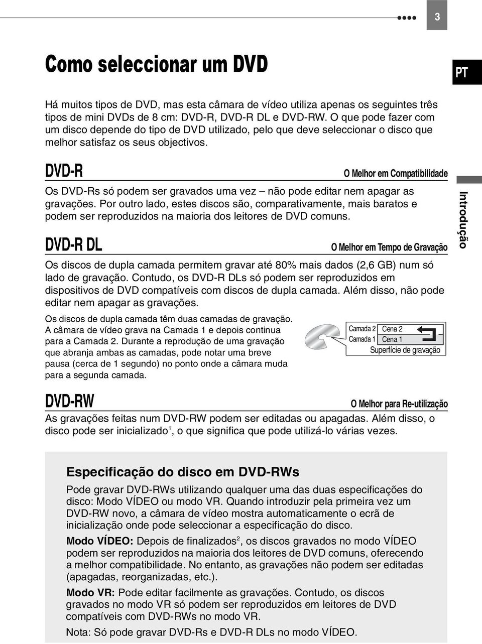 DVD-R Os DVD-Rs só podem ser gravados uma vez não pode editar nem apagar as gravações.