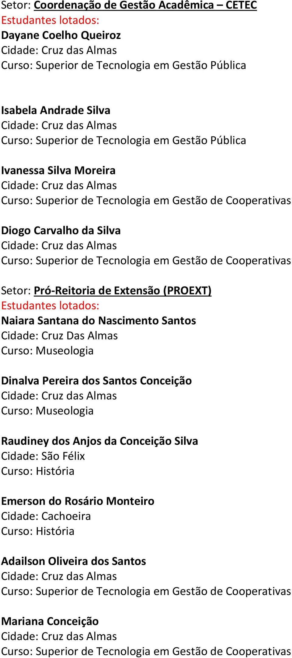 Cidade: Cruz Das Almas Dinalva Pereira dos Santos Conceição Raudiney dos Anjos da Conceição Silva Cidade: