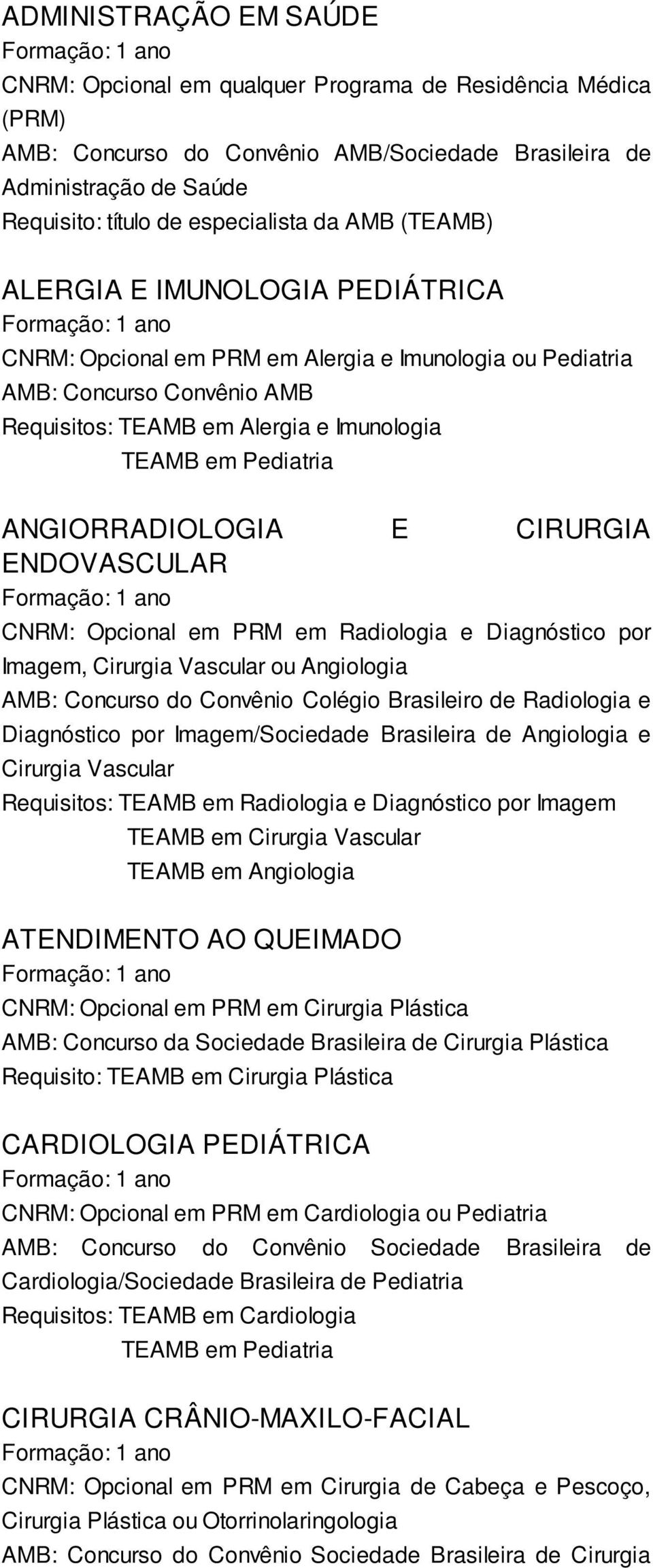 ENDOVASCULAR CNRM: Opcional em PRM em Radiologia e Diagnóstico por Imagem, Cirurgia Vascular ou Angiologia AMB: Concurso do Convênio Colégio Brasileiro de Radiologia e Diagnóstico por