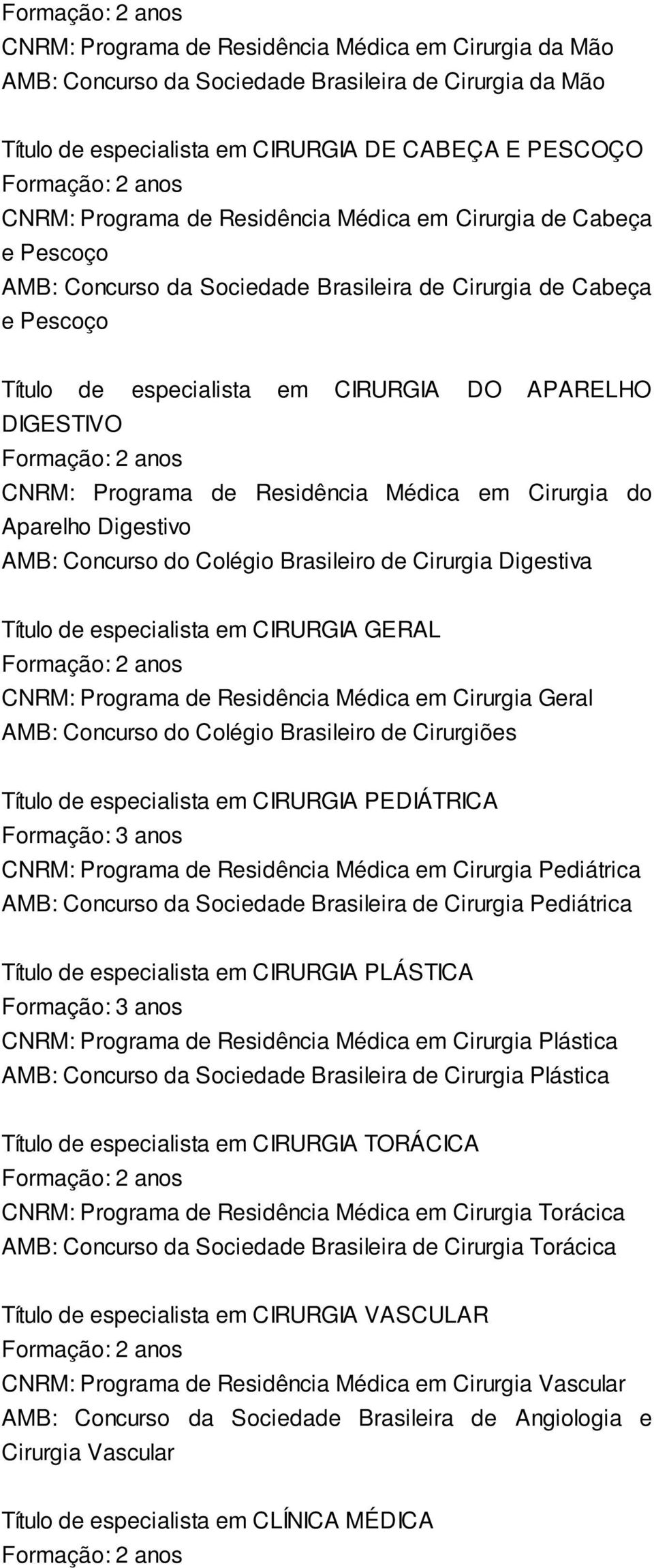 Médica em Cirurgia do Aparelho Digestivo AMB: Concurso do Colégio Brasileiro de Cirurgia Digestiva Título de especialista em CIRURGIA GERAL CNRM: Programa de Residência Médica em Cirurgia Geral AMB: