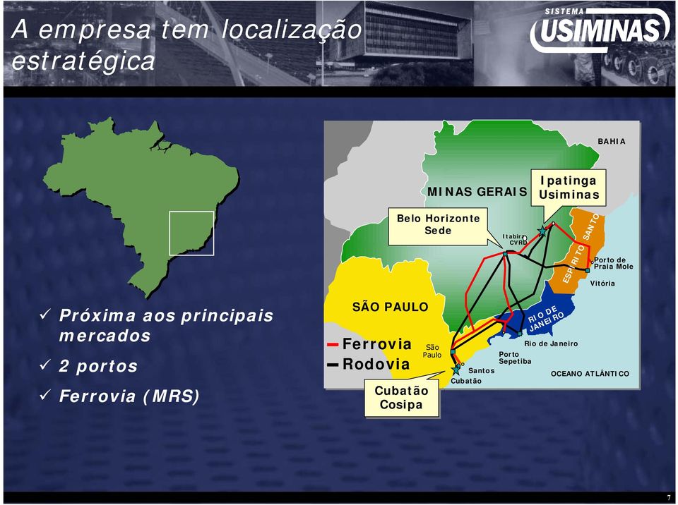 principais mercados 2 portos Ferrovia (MRS) SÃO PAULO Ferrovia Rodovia Cubatão Cosipa São