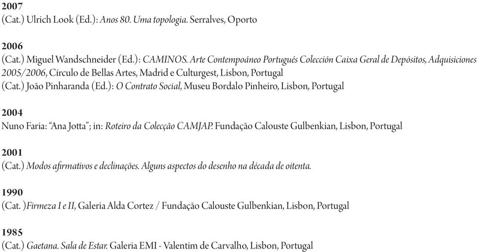 ): O Contrato Social, Museu Bordalo Pinheiro, Lisbon, Portugal 2004 Nuno Faria: Ana Jotta ; in: Roteiro da Colecção CAMJAP. Fundação Calouste Gulbenkian, Lisbon, Portugal (Cat.