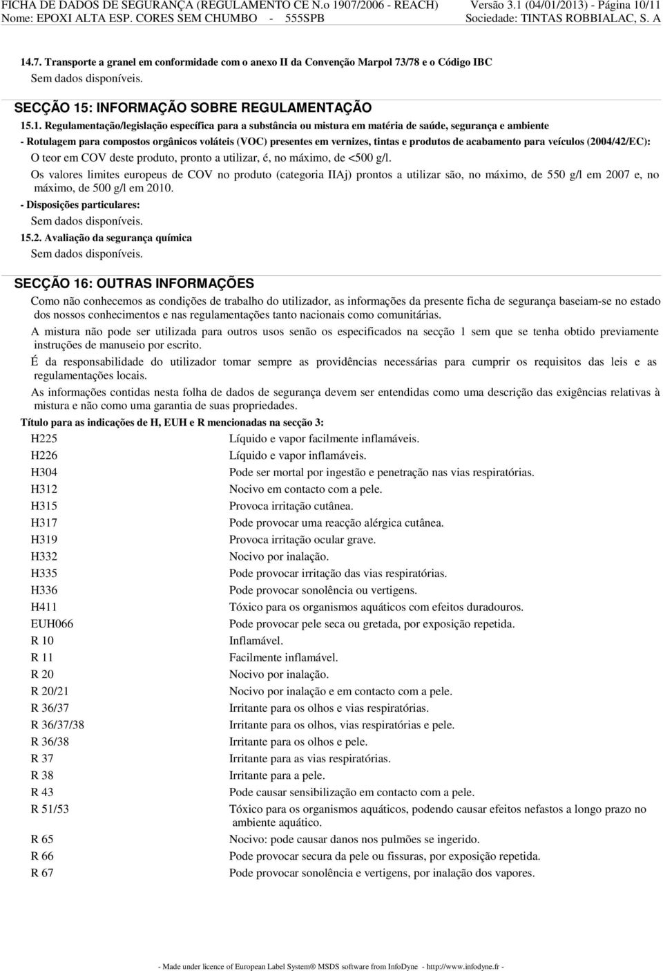 produtos de acabamento para veículos (2004/42/EC): O teor em COV deste produto, pronto a utilizar, é, no máximo, de <500 g/l.