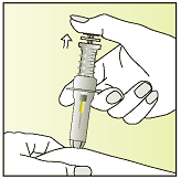 9. Tire seu polegar do êmbolo. A agulha será automaticamente retirada para dentro da seringa onde ficará permanentemente.