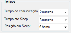 Tempos: o Tempo de comunicação: Podemos configurar o intervalo de transmissão em que o equipamento enviará informações para o sistema quando estiver com Ignição ligada.