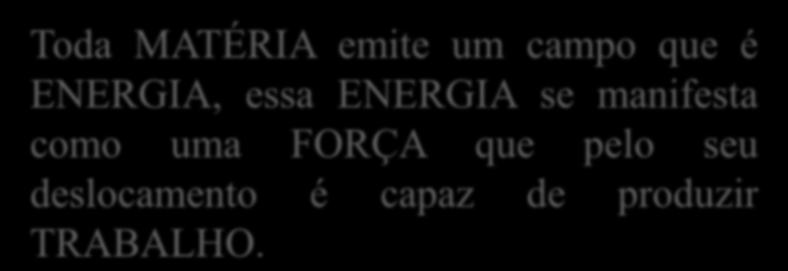 Teoria dos Campos Toda MATÉRIA emite um campo que é ENERGIA, essa ENERGIA se