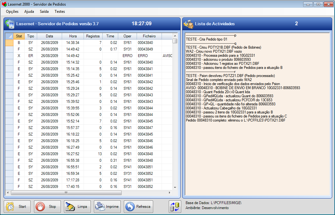 Lasernet 2000 Cliente / Servidor (Query Server) Servidor de transacções FTP Processa