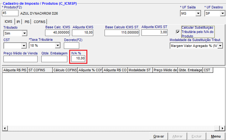 Configurar Impostos dos Produtos ICMS ST