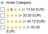 Pesquisar Hotéis Aplicar filtros aos resultados _ Depois de obter os resultados de hotéis poderá também aplicar filtros para restringir os resultados de acordo com os parâmetros pretendidos.