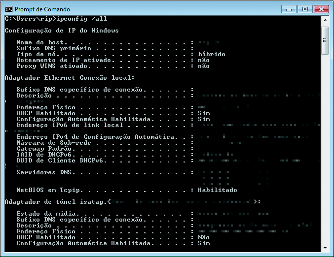 Menu [Iniciar] - [Todos programas] - [Acessórios] - [Prompt de Comando] 2 Insira as palavras seguintes e pressione Enter.