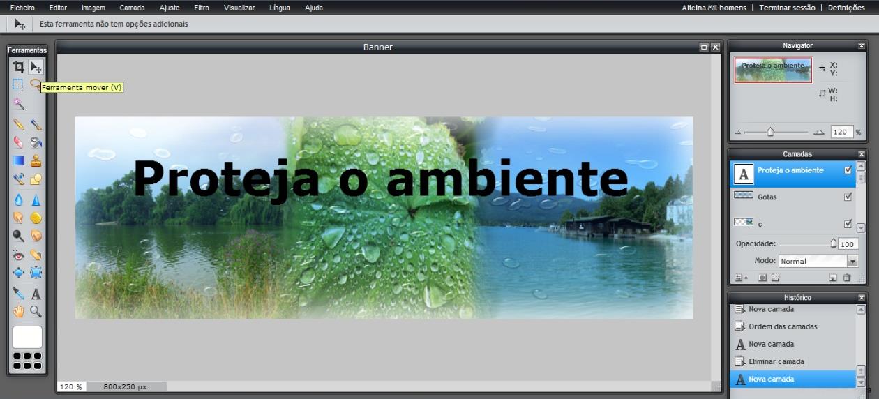 Para podermos mexer na camada temos de voltar a clicar na Ferramenta Mover Clicamos com o lado direito do rato em cima da camada e em cima