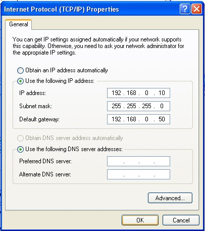 IP Address (Endereço IP): Digite 192.168.0.