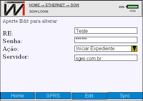 SGW Figura 2: Tela de login do SGW O botão Sync (F4) efetua o login e atualiza os serviços. Se o login for bem sucedido, a tela inicial do SGW aparecerá, mostrada na Figura 3.