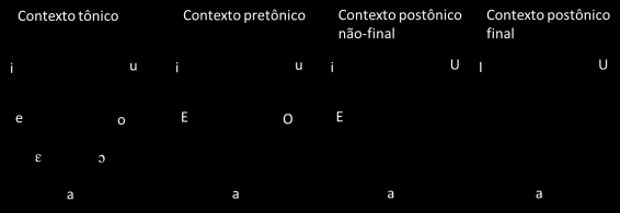 Ainda para Camara Jr (1977), no contexto postônico não-final, encontrado em palavras proparoxítonas, ocorre apenas o processo de neutralização entre as médias e a alta posteriores, persistindo o