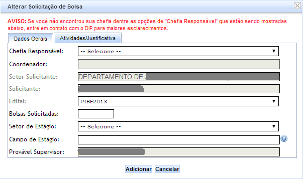 Figura 3 Solicitação Bolsas Listagem das Solicitações feitas A figura acima mostra a listagem de solicitações que foram feitas pelo solicitante que está utilizando o sistema.